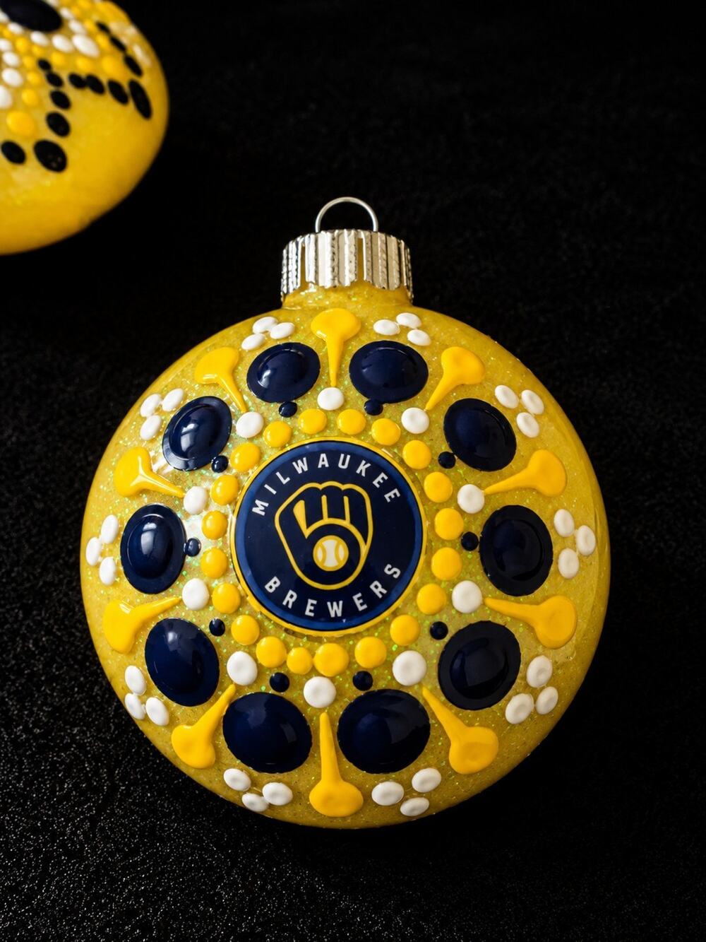 Milwaukee Brewers Hand-Painted Shatterproof Ornament 3” Dot Mandala